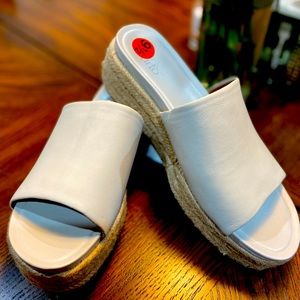 NEW Franco Sarto Tola Leather Wedge Slides Cream